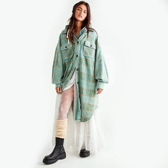 Free People Long Ruby Shaket Shirt Jacket Plaid Button Up XL 1X - Picture 3 of 7